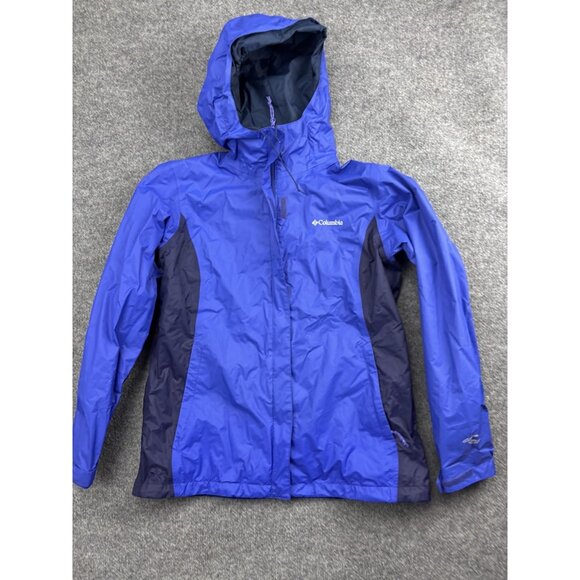 Columbia Jacket Womens Large Blue Purple Omni-Tech Waterproof Hooded Rain Shell - Picture 1 of 7